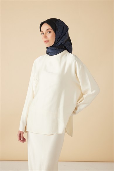 HALE TİVİL İPEK EŞARP 90*90 CM - LACİVERT SİYAH