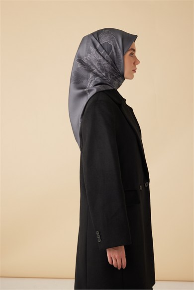 HALE TİVİL İPEK EŞARP 90*90 CM - ORTA GRİ