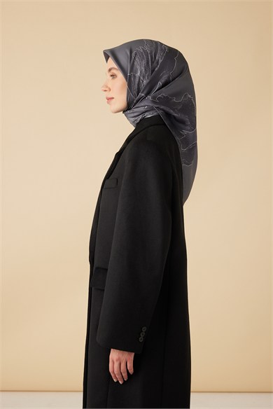 HALE TİVİL İPEK EŞARP 90*90 CM - ORTA GRİ