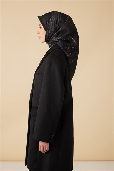 HALE TİVİL İPEK EŞARP 90*90 CM - SİYAH GRİ