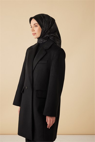 HALE TİVİL İPEK EŞARP 90*90 CM - SİYAH GRİ