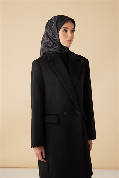 HALE TİVİL İPEK EŞARP 90*90 CM - SİYAH GRİ