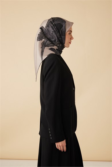 HALE TİVİL İPEK EŞARP 90*90 CM - SİYAH TAŞ