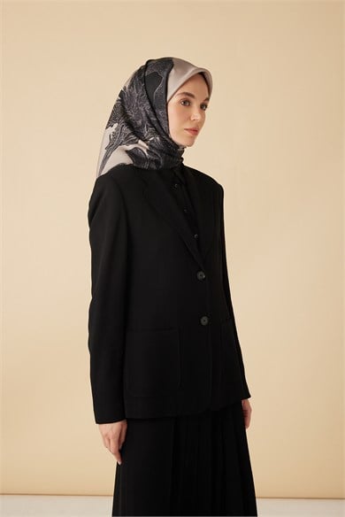 HALE TİVİL İPEK EŞARP 90*90 CM - SİYAH TAŞ