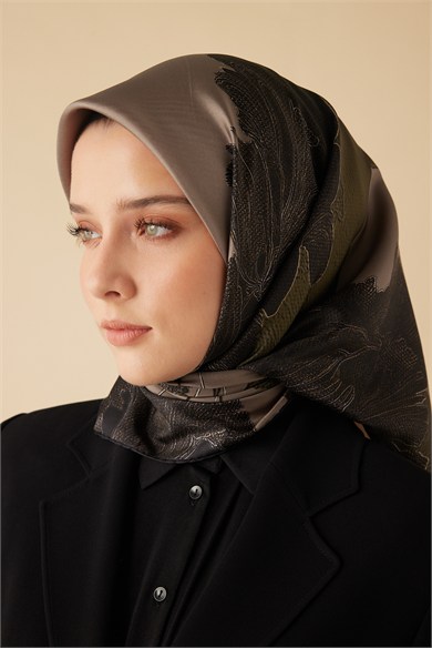 HALE TİVİL İPEK EŞARP 90*90 CM - VİZON HAKİ
