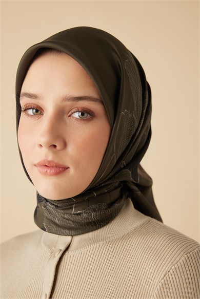 HALE TİVİL İPEK EŞARP 90*90 CM - ZEYTİN