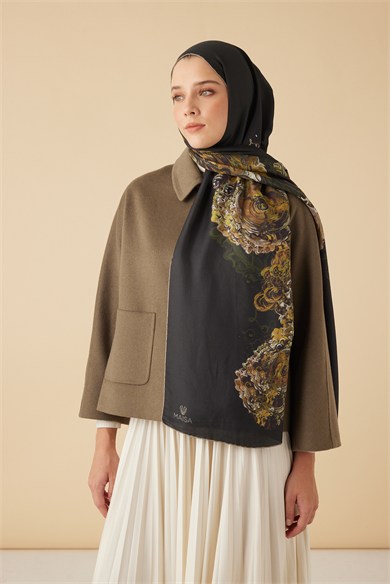 HARE PAMUK İPEK ŞAL 70*190 CM - HAKİ