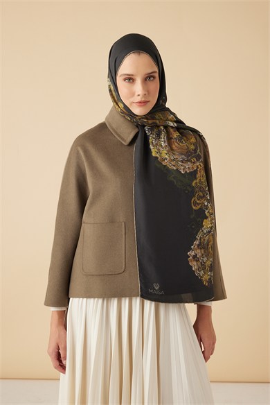 HARE PAMUK İPEK ŞAL 70*190 CM - HAKİ