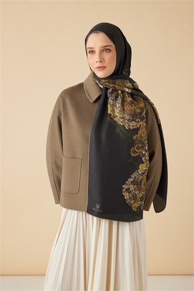 HARE PAMUK İPEK ŞAL 70*190 CM - HAKİ