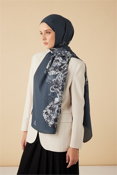 HARE PAMUK İPEK ŞAL 70*190 CM - INDIGO