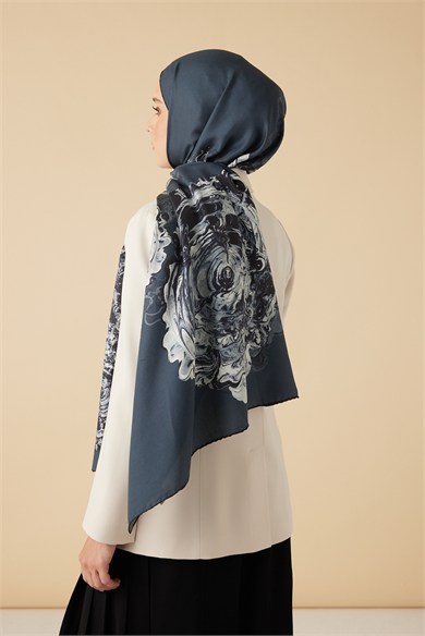 HARE PAMUK İPEK ŞAL 70*190 CM - INDIGO