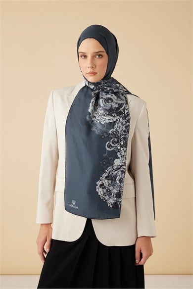 HARE PAMUK İPEK ŞAL 70*190 CM - INDIGO
