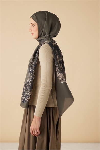 HARE PAMUK İPEK ŞAL 70*190 CM - KOYU VİZON