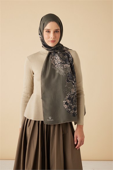 HARE PAMUK İPEK ŞAL 70*190 CM - KOYU VİZON