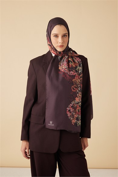 HARE PAMUK İPEK ŞAL 70*190 CM - MÜRDÜM