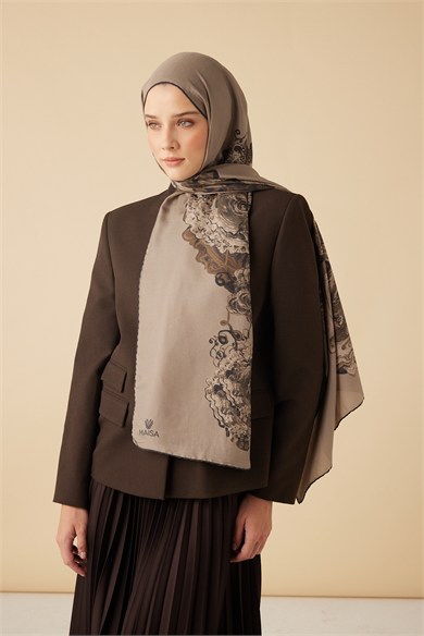 HARE PAMUK İPEK ŞAL 70*190 CM - VİZON