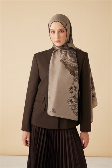 HARE PAMUK İPEK ŞAL 70*190 CM - VİZON