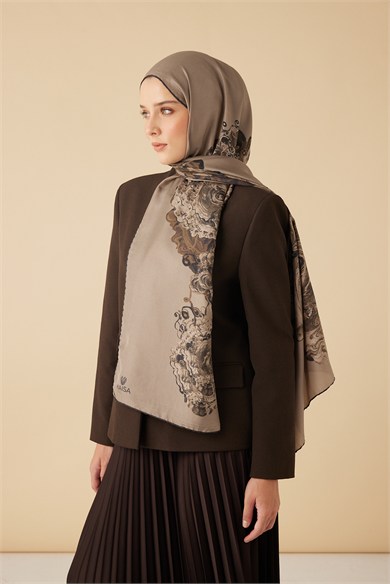 HARE PAMUK İPEK ŞAL 70*190 CM - VİZON