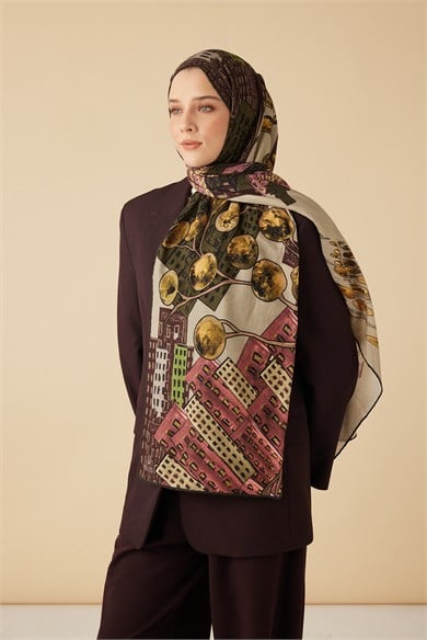 HAYAT YÜN İPEK KAŞMİR ŞAL 70*200 CM - HAKİ