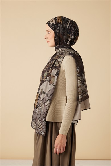 HAYAT YÜN İPEK KAŞMİR ŞAL 70*200 CM - KAHVERENGİ