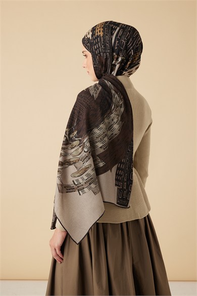 HAYAT YÜN İPEK KAŞMİR ŞAL 70*200 CM - KAHVERENGİ