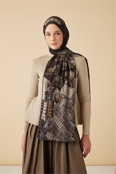 HAYAT YÜN İPEK KAŞMİR ŞAL 70*200 CM - KAHVERENGİ