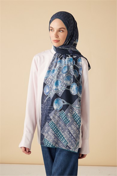 HAYAT YÜN İPEK KAŞMİR ŞAL 70*200 CM - MAVİ