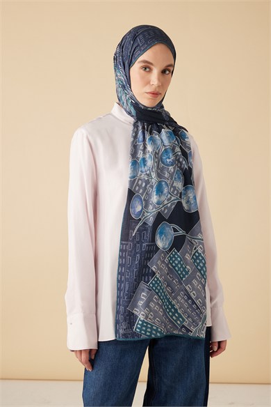 HAYAT YÜN İPEK KAŞMİR ŞAL 70*200 CM - MAVİ