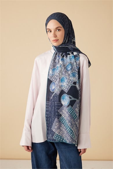 HAYAT YÜN İPEK KAŞMİR ŞAL 70*200 CM - MAVİ
