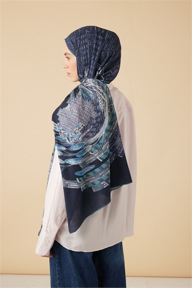 HAYAT YÜN İPEK KAŞMİR ŞAL 70*200 CM - MAVİ