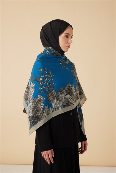 HAYAT YÜN ÜÇGEN ŞAL 140*140/2 CM - MAVİ