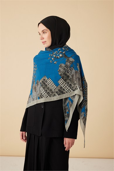 HAYAT YÜN ÜÇGEN ŞAL 140*140/2 CM - MAVİ