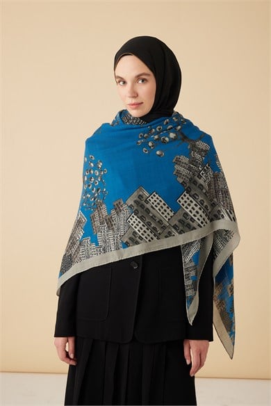 HAYAT YÜN ÜÇGEN ŞAL 140*140/2 CM - MAVİ