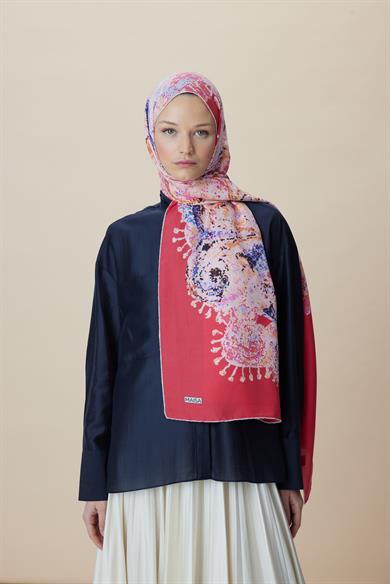HAZİNE PAMUK İPEK ŞAL 70*190 CM - KIRMIZI