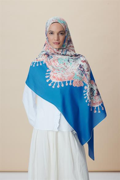 HAZİNE PAMUK İPEK ŞAL 70*190 CM - MAVİ