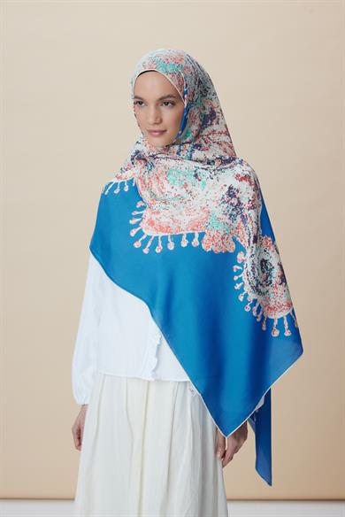 HAZİNE PAMUK İPEK ŞAL 70*190 CM - MAVİ