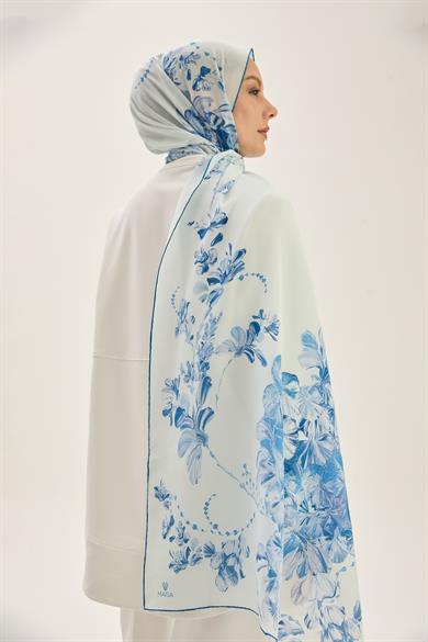 HELYA KREP İPEK ŞAL 70*190 CM - MAVİ