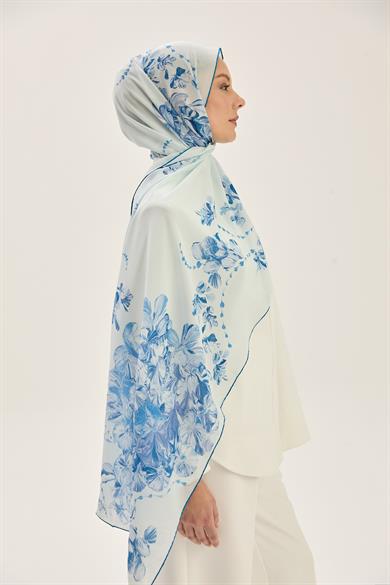 HELYA KREP İPEK ŞAL 70*190 CM - MAVİ