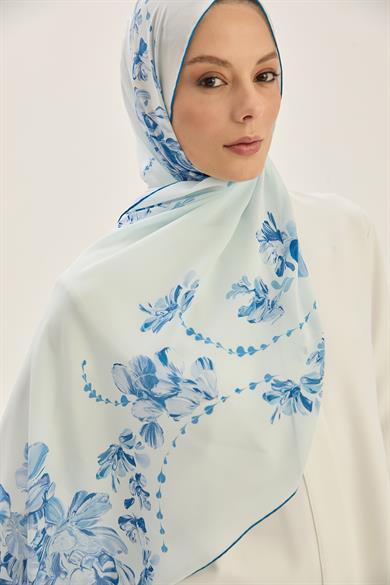 HELYA KREP İPEK ŞAL 70*190 CM - MAVİ