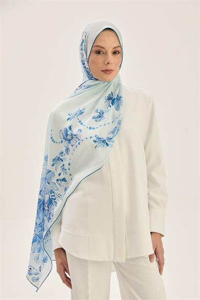 HELYA KREP İPEK ŞAL 70*190 CM - MAVİ