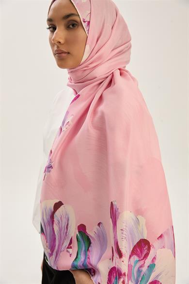 HUŞ PAMUK İPEK ŞAL 70*190 CM - PEMBE