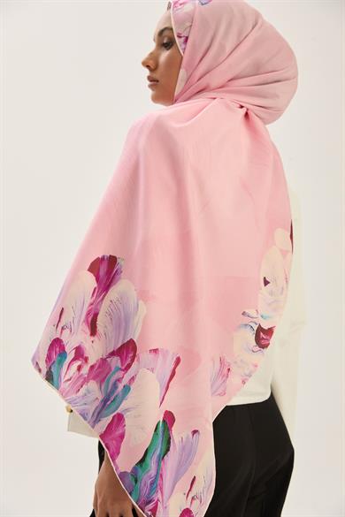 HUŞ PAMUK İPEK ŞAL 70*190 CM - PEMBE