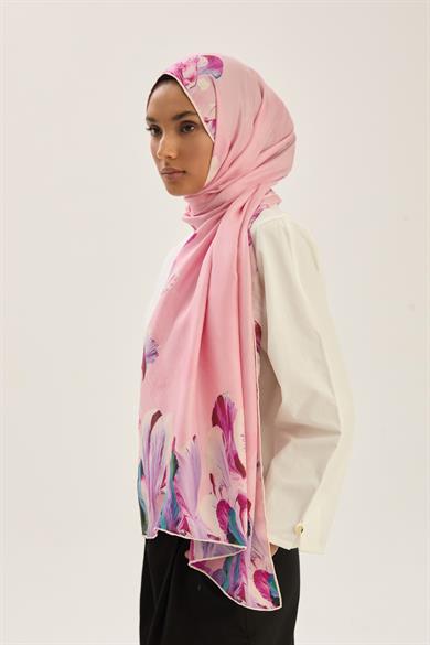 HUŞ PAMUK İPEK ŞAL 70*190 CM - PEMBE
