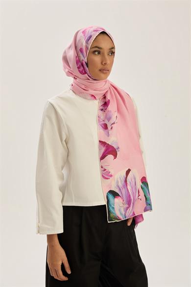 HUŞ PAMUK İPEK ŞAL 70*190 CM - PEMBE
