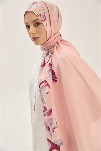 HUŞ PAMUK İPEK ŞAL 70*190 CM - PUDRA PEMBE