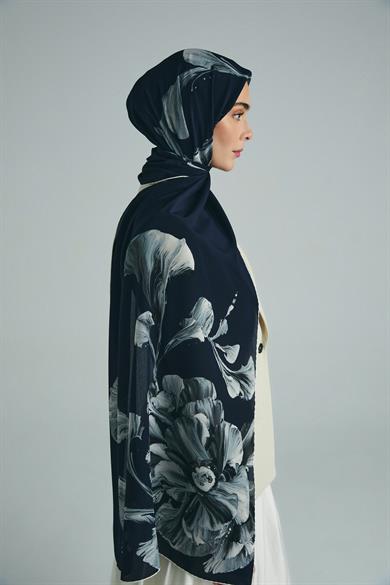 İLAY KREP İPEK ŞAL 70*190 CM - LACİVERT