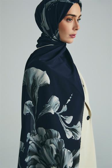 İLAY KREP İPEK ŞAL 70*190 CM - LACİVERT