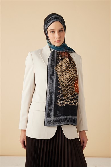 İLMEK YÜN İPEK KAŞMİR ŞAL 70*200 CM - LACİVERT
