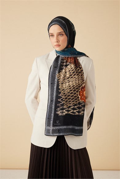 İLMEK YÜN İPEK KAŞMİR ŞAL 70*200 CM - LACİVERT