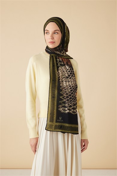 İLMEK YÜN İPEK KAŞMİR ŞAL 70*200 CM - YEŞİL